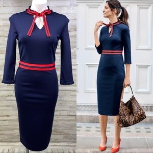 Boden Navy Midi Dress with Red Trim